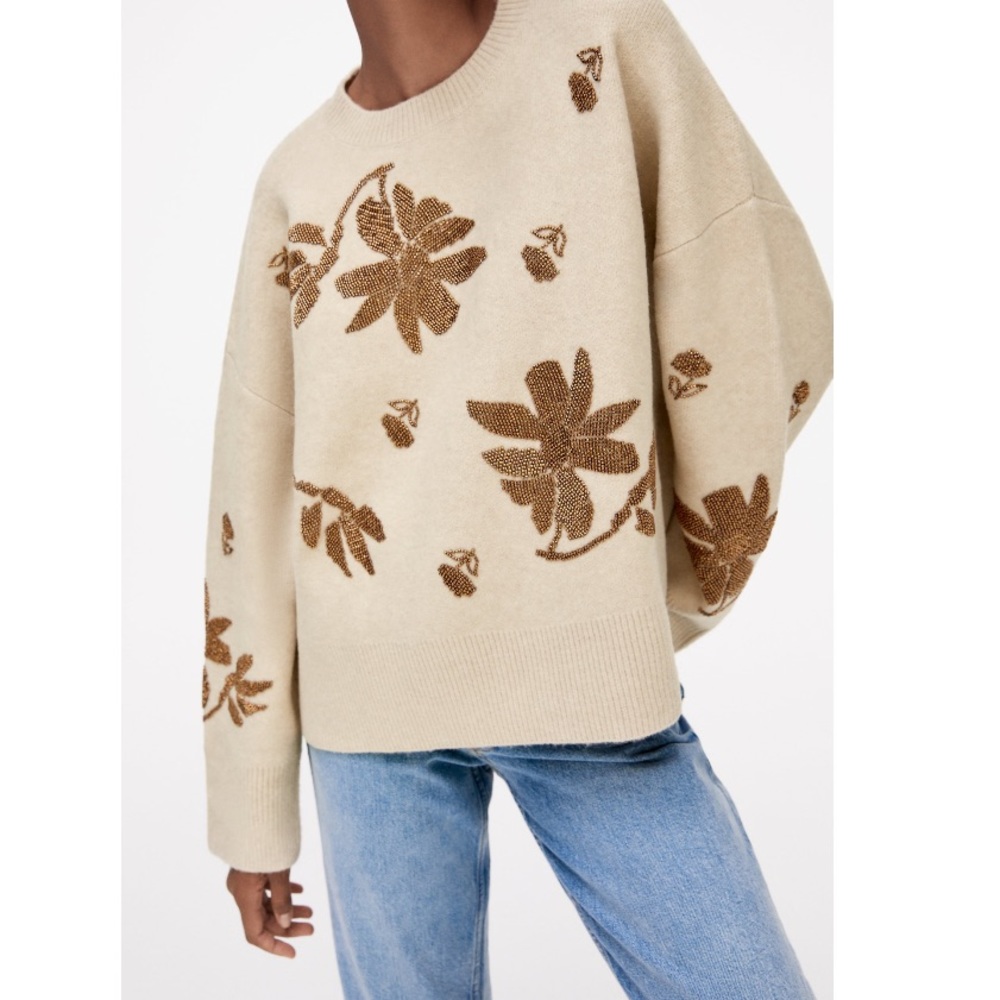 NWT Zara Knit Sweater With Beading